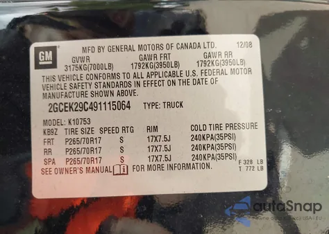 2009 Chevrolet Silverado 1500 Lt z USA, uszkodzony, nr VIN 2GCEK29C491115064